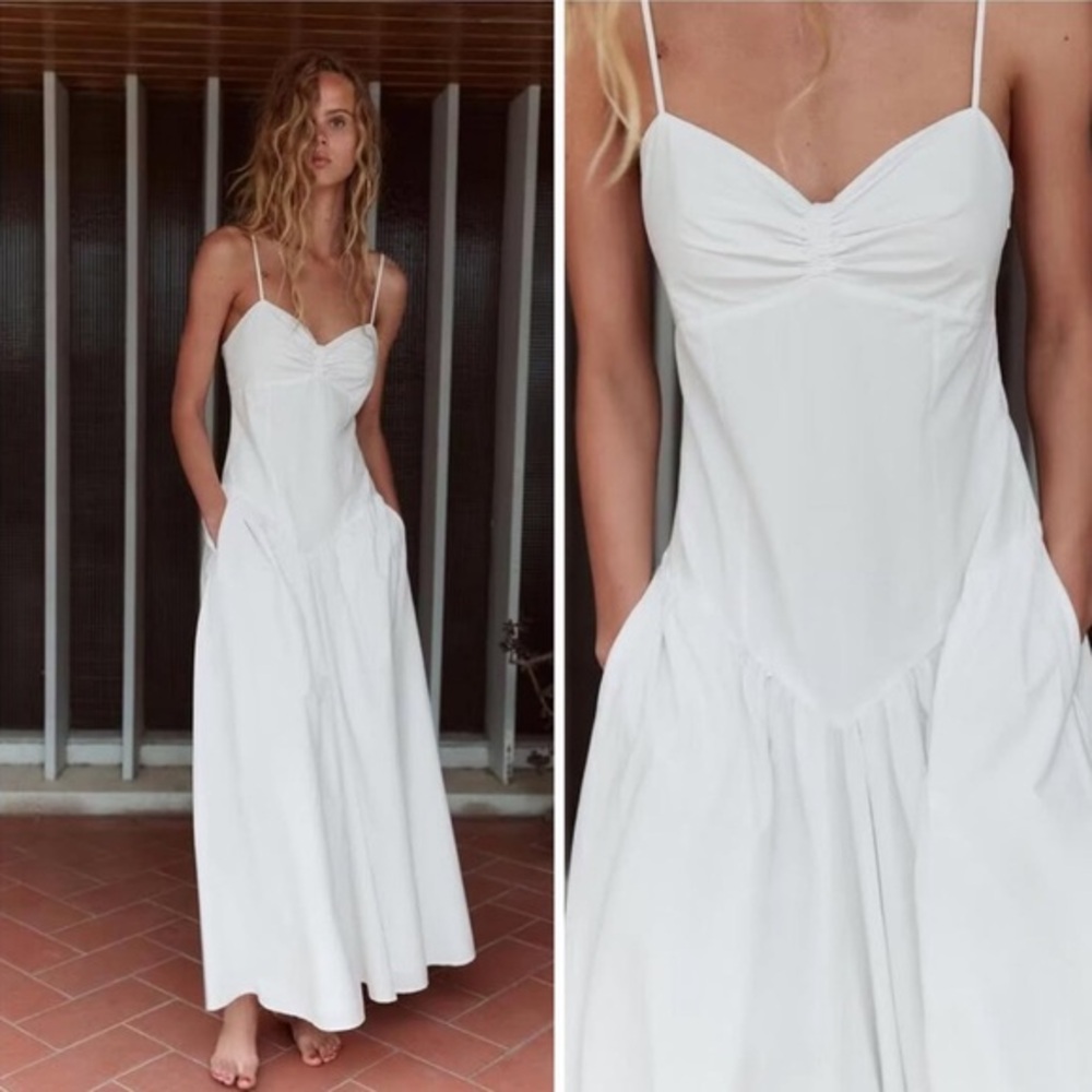 Zara NWT strappy gabardine dress white 7200/230